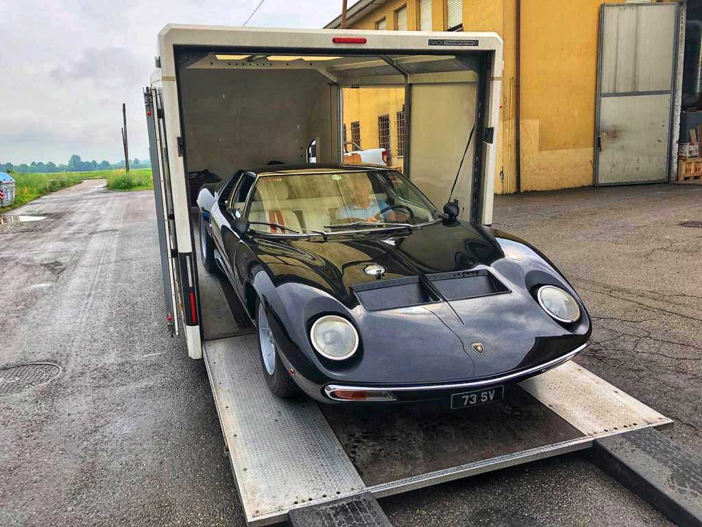 lamborghini miura in black delivered by mack logistics